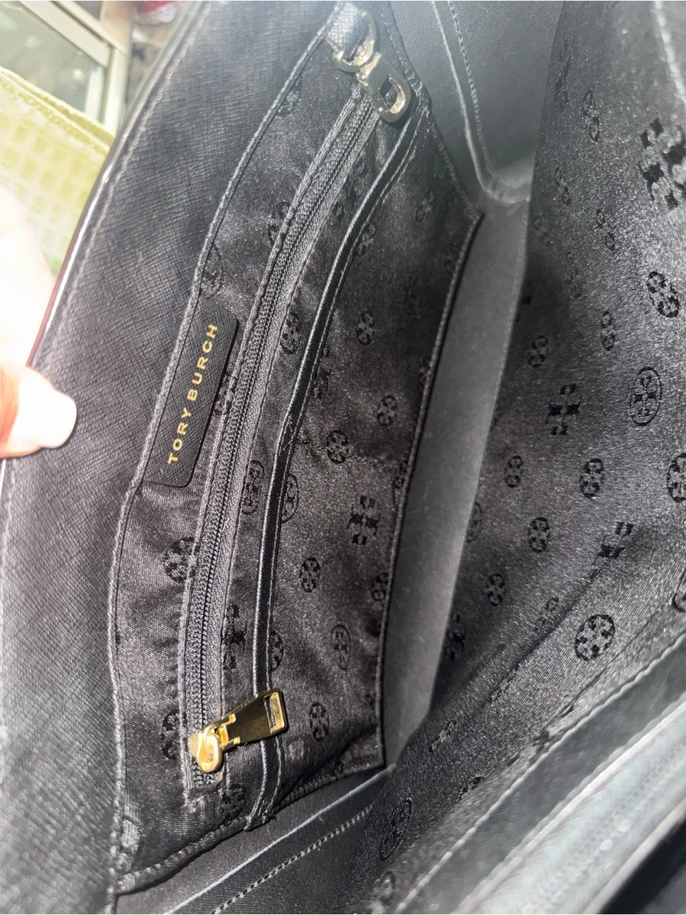 Tory Burch Black Leather Tote with Gold Logo and Buckles